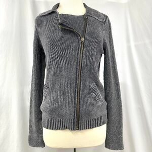 FREE PEOPLE Gray Knit Long Sleeve Asymmetrical Moto Jacket Womens M Biker Indie